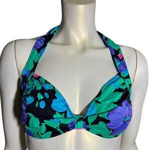 Vintage Sandcastle Tropical Floral Bikini Top Halter Size 12